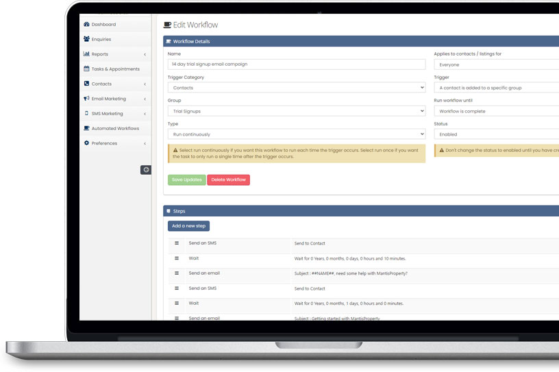 Editing an automated workflow in MantisProperty