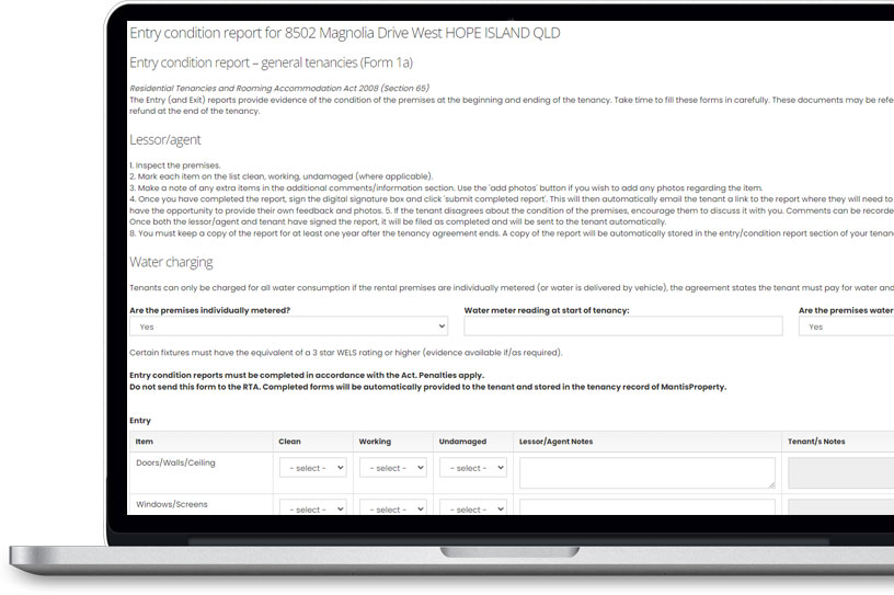 Entry condition report in MantisProperty