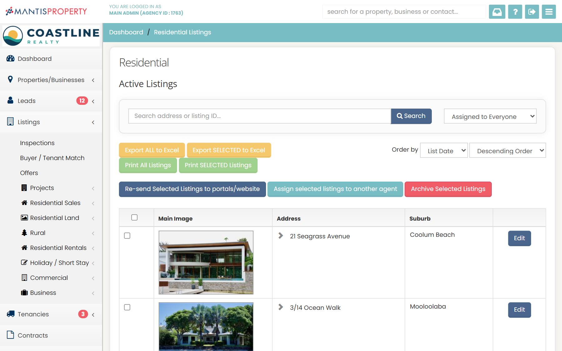 Active residential listings in MantisProperty ready to send to portals